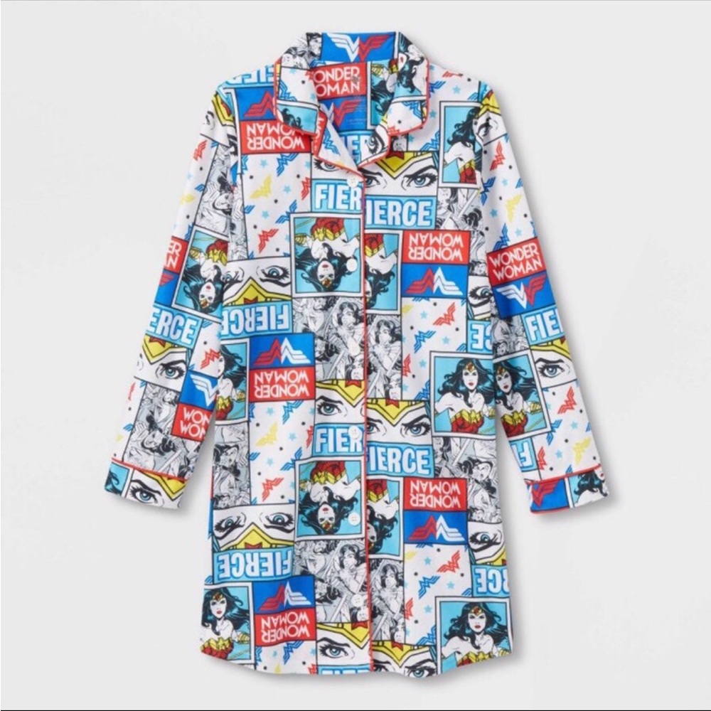 Wonder Woman Girls Oversized Button Nightgown Size 10